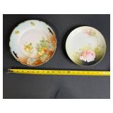 Set of 2 Antique Porcelain Plates with Floral Rose Designs