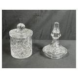 Cut Glass Crystal Canister and Decanter Stopper Set