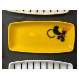 Set of Art Glass Trinket and Serving Dishes with Piano and Cat Designs