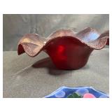 Set of 2 Art Glass Decorative Bowls and 2 Floral Glass Coasters