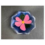 Set of 2 Art Glass Decorative Bowls and 2 Floral Glass Coasters