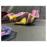 Set of 2 Art Glass Decorative Bowls and 2 Floral Glass Coasters