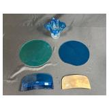 Assorted Fused Art Glass Pieces Including Vase, Rounds, and Sculpted Forms