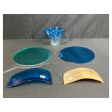 Assorted Fused Art Glass Pieces Including Vase, Rounds, and Sculpted Forms
