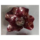 Set of 3 Hand-Blown Ruby Red Ruffled Glass Pieces