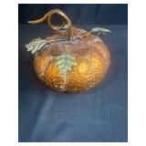 Decorative Metal Pumpkin with Leaf Accents