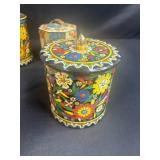Collection of 7 Decorative Vintage Tin Tea Canisters