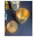 Collection of 7 Decorative Vintage Tin Tea Canisters