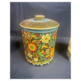 Collection of 7 Decorative Vintage Tin Tea Canisters