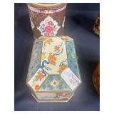 Collection of 7 Decorative Vintage Tin Tea Canisters