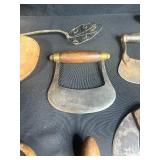Antique Kitchen Utensil Collection with Choppers and Wooden Tools