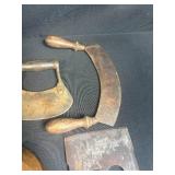 Antique Kitchen Utensil Collection with Choppers and Wooden Tools