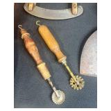 Antique Kitchen Utensil Collection with Choppers and Wooden Tools
