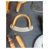 Antique Kitchen Utensil Collection with Choppers and Wooden Tools