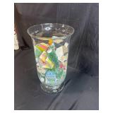 Glass Vase with Miniature Holiday Village Houses and Trees