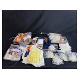 Collection of Vintage Linens, Handkerchiefs, and Doilies with Lace Trim and Holiday Motifs