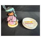 Vintage Goebel Figurine, Westward Look Resort Ashtray, and Wooden Toy Lot