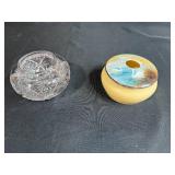 Lot of 2 Vintage Hair Receivers - Cut Glass (missing top) and Hand Painted Ceramic with Swan Motif