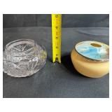 Lot of 2 Vintage Hair Receivers - Cut Glass (missing top) and Hand Painted Ceramic with Swan Motif