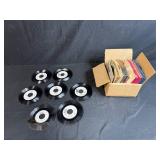 Vintage 45 RPM Vinyl Record Collection Most with Sleeves in Cardboard Box