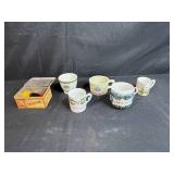 Collection of 5 Antique Porcelain Cups with Boxed Composition Medallion, Germany and Ship Motifs