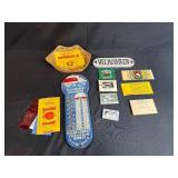 Vintage Advertising Thermometer, Tobacco Sample Cards, and Souvenir Photo Set Collection
