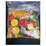 Collection of Vintage Board Game Pieces, Wooden Box, and Knitting Needles