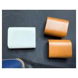 Vintage Assortment: 2 Domino Sets, Johnny Lightning Car, Crochet Doilies, Handkerchiefs, Mini Suitcases