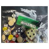 Vintage Game Collection: Cootie Box, Folding Cribbage Board, Dice and Chips Lot
