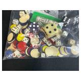 Vintage Game Collection: Cootie Box, Folding Cribbage Board, Dice and Chips Lot