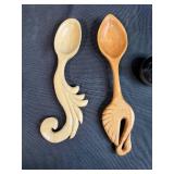 Set of Hand Carved Wooden Spoons, Wooden Butter Mold, and Vintage Tamper