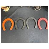 Vintage Western Collectibles Lot with Roy Rogers Horseshoes, Toy Horse, Wagon, Wall Art, and Cowboy Mug