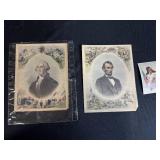 Collection of 3 Vintage Lithograph Prints Featuring Washington, Lincoln, and Circus Soap Advertisement