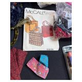 Vintage Sewing Craft Lot with Tin, Fabric, Lace, Beads and Patterns