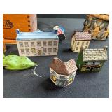 Collection of Wade England and Ireland Porcelain Miniature Buildings with Vintage Boxes and Trinkets