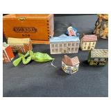 Collection of Wade England and Ireland Porcelain Miniature Buildings with Vintage Boxes and Trinkets