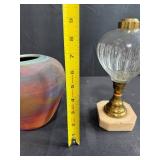 Artisan Raku Pottery Vase and Antique Victorian Glass Oil Lamp