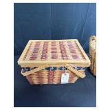 Patriotic Lined Picnic Basket and Large Wicker Storage Basket Set