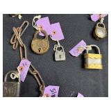 Collection of Vintage and Antique Padlocks with Keys and Chains