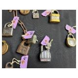 Collection of Vintage and Antique Padlocks with Keys and Chains