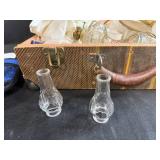 Vintage Glass Oil Lamp Parts in Suitcase, Puzzle Trays, and Liberty Bank Pouch
