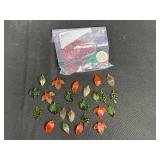 Lot of Leaf-Shaped Glass Beads with Beading Supplies