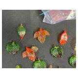 Lot of Leaf-Shaped Glass Beads with Beading Supplies