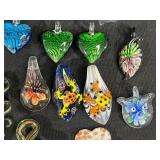 Collection of Assorted Glass Pendants and Charms, Animal and Floral Designs