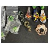 Collection of Assorted Glass Pendants and Charms, Animal and Floral Designs