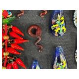 Collection of Hand-Blown Glass Chilis, Frogs, and Snake Figurines
