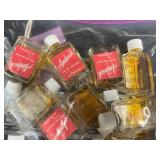 Vintage Ornate Metal Mirror Tray, Jewelry Assortment, and Mini Perfume Bottles