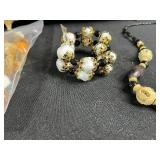 Vintage Ornate Metal Mirror Tray, Jewelry Assortment, and Mini Perfume Bottles