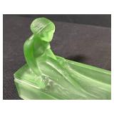 Art Deco "Nude Woman" Glass Trinket Dish and Pair of Brass Ballerina Finials