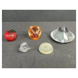 Collection of 5 Decorative Art Glass Paperweights, Assorted Designs